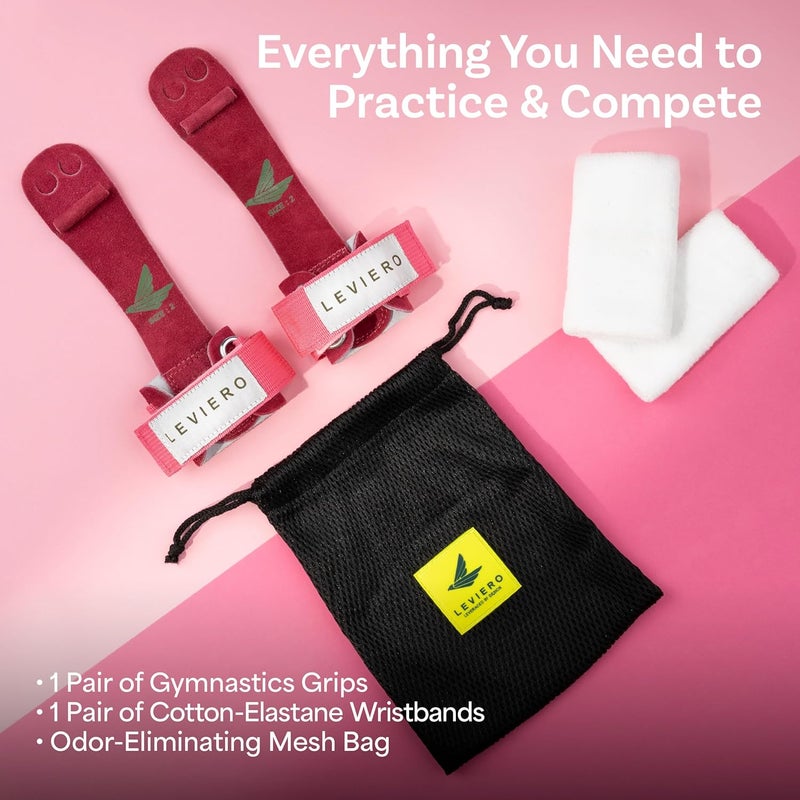 LEVIERO Gymnastics Grips Set Narrow Nippers, Grips for Gymnastics Girls, Dowel Grips with Soft Leather, Hook and Loop Wrist Straps, and Adjustable Finger Holes, for All Ages - Image 5